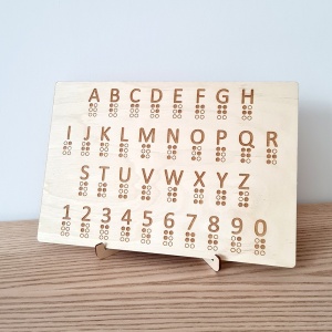 Alfabet Braille'a w drewnie, alfabet dla niewidomych, pismo punktowe, nauka braille'a, tabliczka na ścianę